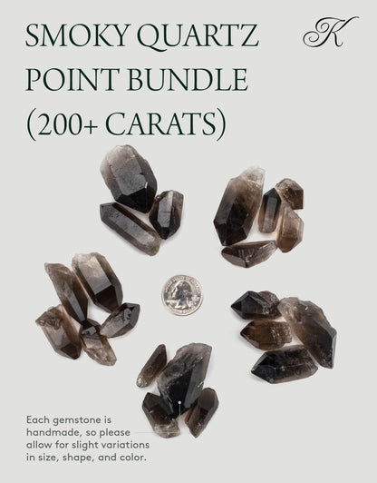 KALIFANO Smoky Quartz Points Bundle (250+ Carats) - Bulk High Energy Raw Lemurian Reiki Morion Cuarzo Crystal Used for Clarity and Purpose - Information Card Included (Family Owned & Operated)