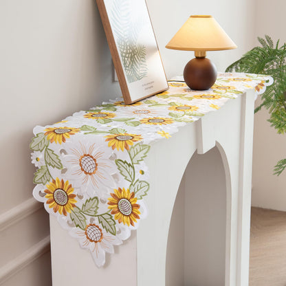 Joyfol Day Embroidered Spring/Summer Table Runner, Flowers Table Runners for Holiday Home Kitchen Dining Tabletop Decoration (14 X 69 inch, Sunflower )