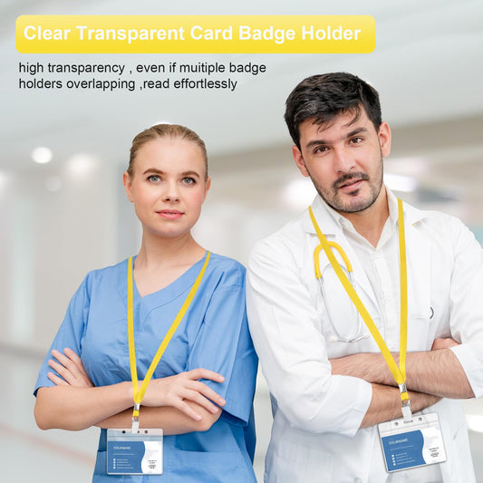 100 Pcs Lanyards for ID Badges and 100 Pcs Clear Name Tag Holders Reusable Lanyard with Clip Plastic ID Card Badge Holder Name Badges for Adults Kids Business School Office Supplies (Yellow)