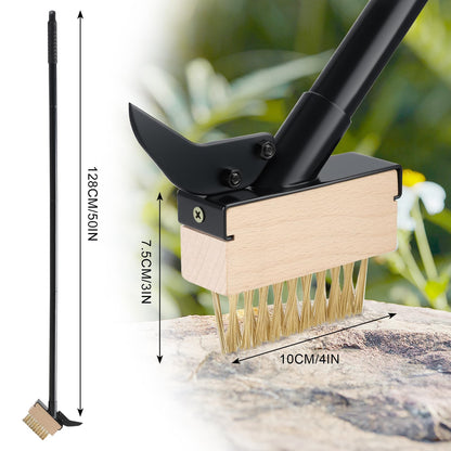 Mitclear Weed Moss Remover Brush with Long Handle(50IN), Crack Weeder Moss Removal Tool with Wire Brush & Scraper, Weed Puller Crevice Cleaning, Remove Weeds on Roof Deck Driveway Paver(4 Brushes)