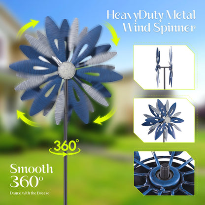Homdox 84" Wind Spinner Metal Kinetic Yard Spinner for Outside Patio, Garden Art Wind Sculptures & Spinners, Stability Windmill GIFS for Mother's Day Birthday Yard Lawn Decor,Large 25" Blades