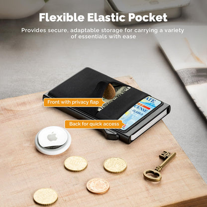 YESIIW Slim Wallet for Men - Pop up Card Holder RFID Blocking Minimalist Business Credit Card Wallet with Money Pocket Metal Card Case for Notes and Coins and Debit Cards Black
