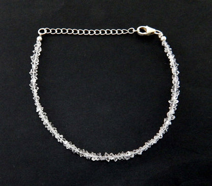Myhealingworld Natural Herkimer Beaded 6.5 Inch Bracelet with Additional 2 inch 92.5 sterling silver extension bead Size Varies from 2mm to 4mm Wristband Unisex Wristlet April Birthstone