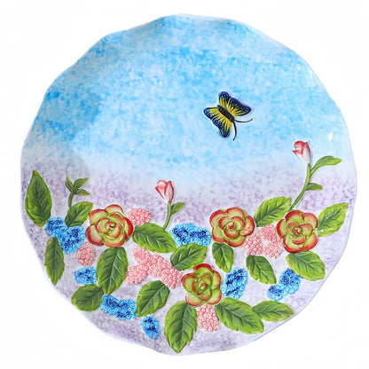 Windefun Hand Painted Reliefs flowers Deep Dinner Plate,Ceramic Salad Plates,Porcelain Plates for Kitchen Decor,Dessert Plate Dishwasher and Microwave Safe (Butterfly Love Flower)