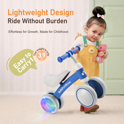 Colorful Lighting Baby Balance Bike Toys for 1 Year Old Boys Gifts, Balance Bike 1 Year Old No Pedal, 12-24 Months Toddler Ride on Toys with 4 Silent Wheels & Soft Seat, 1st Birthday Gifts, Blue