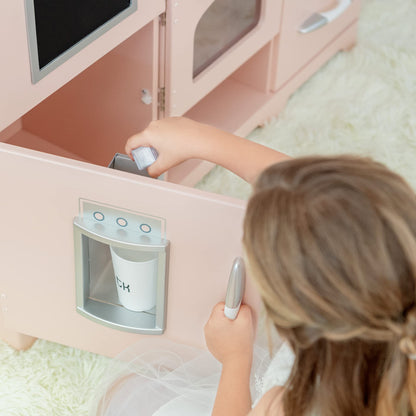 Teamson Kids - Retro Kids Toy Pretend Play Kitchen Playset with Refrigerator. Freezer. Oven and Dishwasher - Pink (2 Pcs)