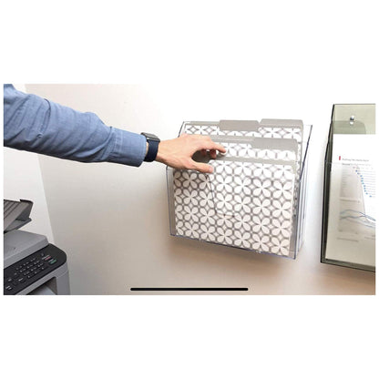 Acrimet Horizontal Triple File Folder Holder Organizer, Open Top Desktop Document Sorter for Letter Size Papers & Folders, Plastic (Clear Crystal)
