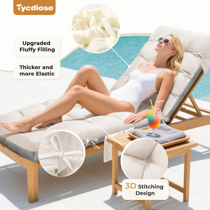 Tycdiose Outdoor Lounge Chair Cushion, Waterproof Replacement Chaise Lounge Cushions for Outdoor Furniture Thickened 71 x 22 x 4.7 Inches Non-Slip Patio Pool Lounge Chair Cushions with Ties (Cream)