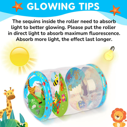 Crawling & Walking Baby Toys 6-12 Months Glowing Jumbo Inflatable Rolling Infant Toy 7 8 9 10 12-18 Month Old Tummy Time Sensory Development Light Up Toys for 1 2 Year Old Boy Girl Birthday Gifts
