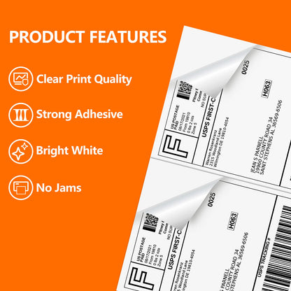 SJPACK 1000 Half Sheet Self Adhesive Shipping Labels, 8.5" x 5.5" Address Labels for Laser & Inkjet Printers(1000 labels-500 Sheet)