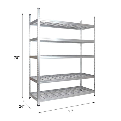 Amazon Basics Heavy Duty 5 Shelf Storage Shelving Unit, High-Grade Aluminum, Shelves, Adjustable Height, 60" x 24" x 78", Silver