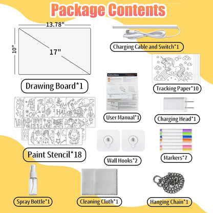 LED Drawing Board for Kids, Large Light Up Writing Tablet, 7 Color Glow Doodle Board with Paint Stencils and Tracking Paper, Birthday Holiday Toy Gift for Boys Girls Age 3+