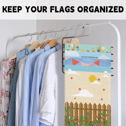 4 Pack Garden Flag Hangers with 12 Stands Large Yard Flag Holder Garden Flag Holder for Holiday Themed Displays Multi-Tier Outdoor Organizer for Flags Clothing Jeans Trouser Pants Hangers