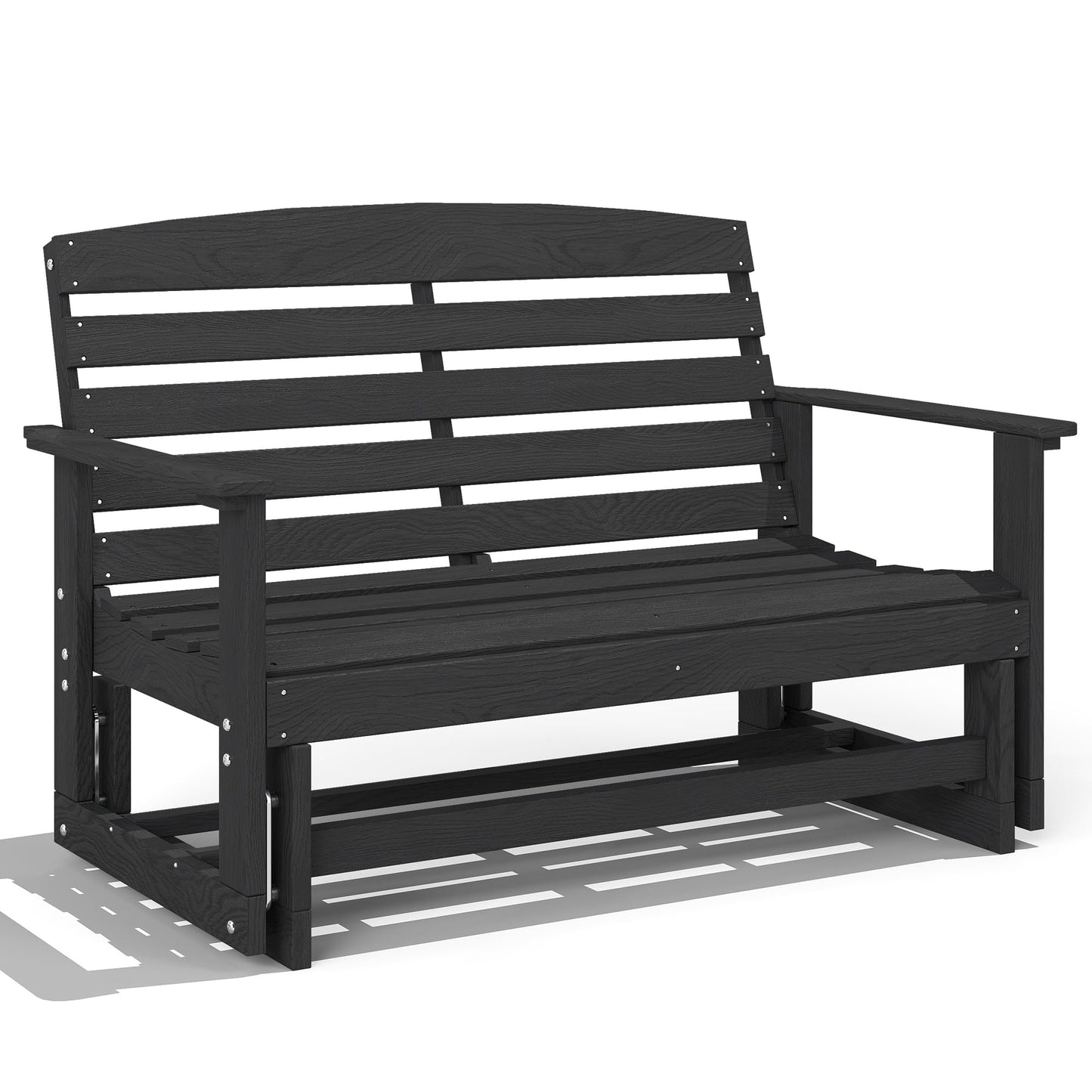 Outsunny 2-Person Outdoor Glider Bench, HDPE Weather Resistant Patio Double Swing Glider Rocking Chair Loveseat with Armrests, Slatted Seat and Backrest for Backyard Garden Porch, Distressed Black