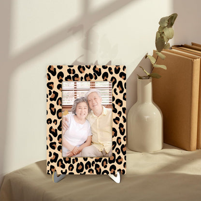 Tabletop Wood Photo Frame, Leopard Desktop Picture Frame with Stand, Girls Daughter Women Mom Gift Party Favor, Home Table Art Crafts Decor Supplies for Living Room Study Bedroom (4x6" Photo) -04