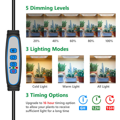 Aumtrly Grow Lights for Seed Starting, 552 LED Full Spectrum Plant Light Panel for Growing Indoor Plants, Slim Grow Lamp with UL Adapter, 6/12/16H Timer, 3 Light Modes, 5 Dimmable