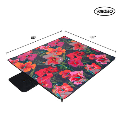 Wacho Beach Blanket Waterproof Sandproof and Picnic Blanket - Large Outdoor Blanket for Camping, Beach & Travel - Foldable Picnic Mat with Carry Bag- Beach Essentials - Hibiscus Floral