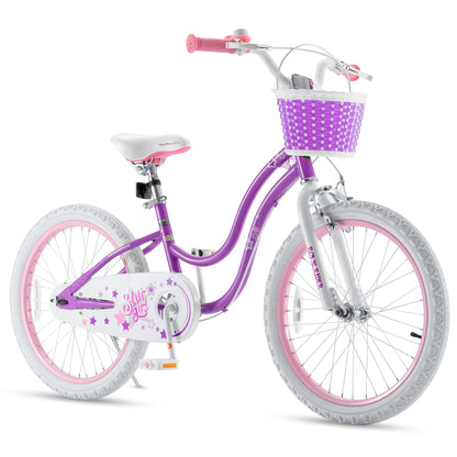 RoyalBaby Girls Bike with Training Wheels and Dual Handbrake, Stargirl Kids Bicycle 20 Inch Toddlers to Big Kids 7-13 Years, Lavender