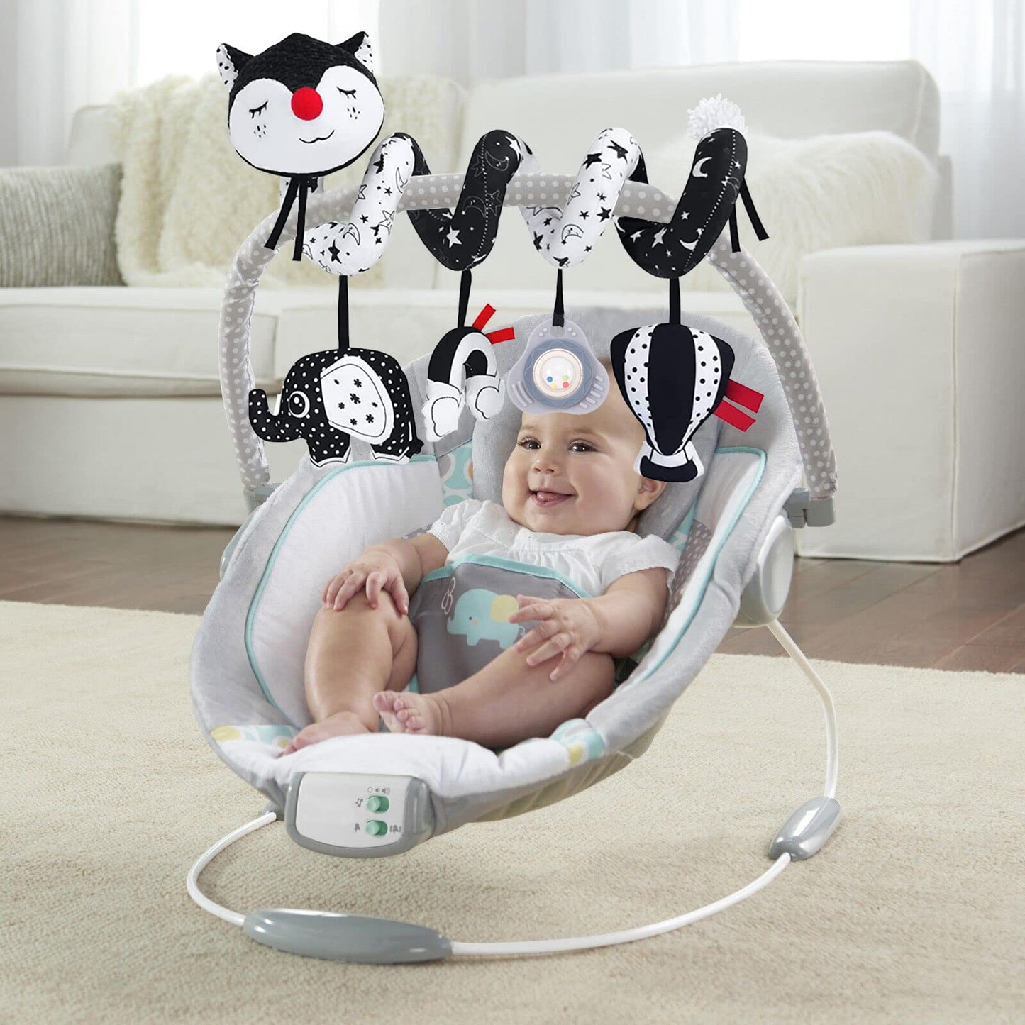 ORZIZRO Car Seat Toys, High Contrast Black and White Toy for Infants 0-3 6 12 Months, Musical Black Fox Carseat Toys Stroller Toy for Babies Newborns