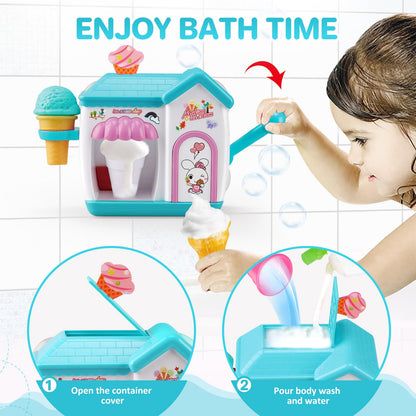 Gretex Toddler Bath Toys for 3 4 5 6 7 8 Years Old Girls, Bubble Ice Cream Maker Bath Toy, Shower Toys, Toddler Bath Toys Age 2-4, Bathtub Bubble Machine, Toy for 3 4 5 6 7 8 Years Old Boys Girls
