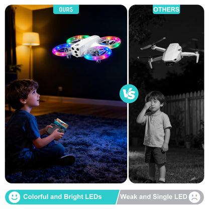 Mini Drone for Kids and Beginners With Cool LED Light - Drone with Camera 1080HD, 3D Flip, Altitude-Hold, Headless Mode, 3 Speed Modes, Easy to fly Kids Gifts Toys With 2 Batteries for Boys and Girls(White)