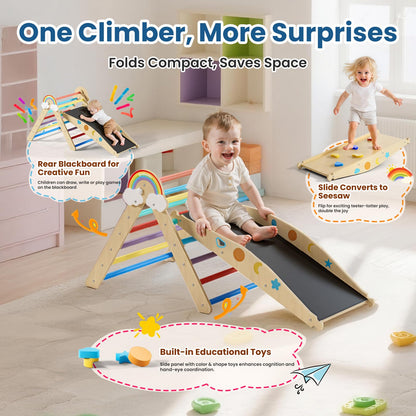 Duwenem Pikler Triangle Set, 10in1 Toddler Climbing Toys Indoor, Montessori Kids' Indoor Climbers & Play Structures with Arch&Ramp&Ladder, Indoor Baby Climber for Montessori Toys