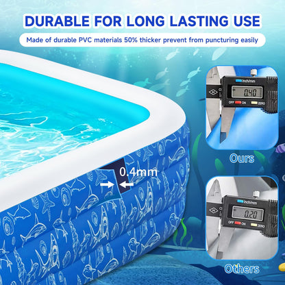 Inflatable Swimming Pool for Kids and Adults- 118" x 68" x 22" Family Full-Sized Blow Up Pools for Kids-Thickened Durable Above Ground Swimming Pool Backyard Lawn, Summer Party Outdoor and Indoor