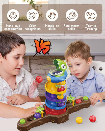 Dinosaur Ball Drop Toy for 3 4 5 6 7 8 Years Old Kids, Dino Spin Twister Toddlers Toy, Shoot Balls Toddler Montessori Toys Gifts for 3-6 Year Old Boys Girls, 2 Players PK Mode