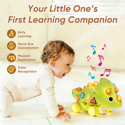 Seozio Dinosaur Baby Musical Toys, Dinosaur Tummy Time Toy with Musical for Kids, Early Learning Educational Crawling Toys Gifts for Toddlers Ages 1-3.
