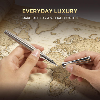 LUHSIN Black Lacquer Rollerball Pen - Premium Luxury Writing Pen (Gold)