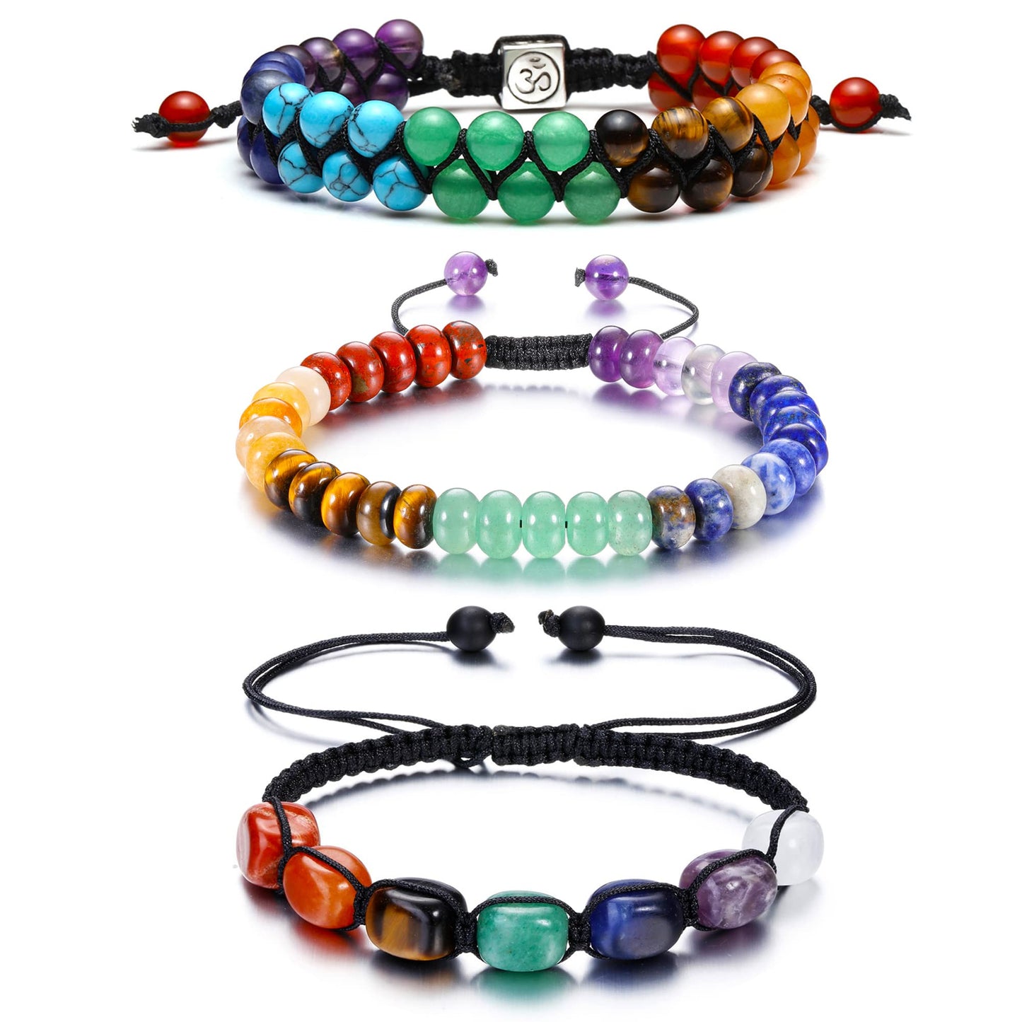 Top Plaza 3 Pcs Chakra Bead Bracelet 7 Chakra Healing Crystals Bracelet Yoga Stone Beads Bracelets Meditation Relax Anxiety Bracelets for Women Men