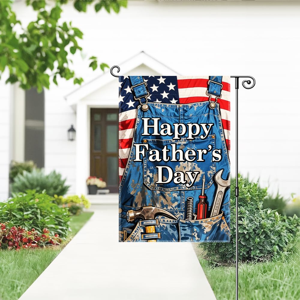 Gkodw Happy Father's Day Garden Flag, Funny Father Yard Sign for Outside, Happy Fathers Day Lawn Porch Farmhouse Outdoor Yard Sign, Dad Garden Banner Décor
