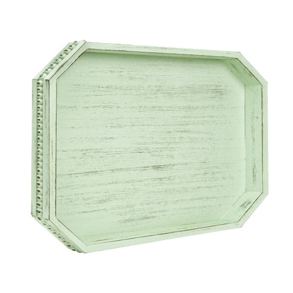 Wooden Decorative Tray, Rustic Sage Serving Tray with Wood Bead, Coffee Tabl, 16.5" x 13"x 1.6" (Sage Green)