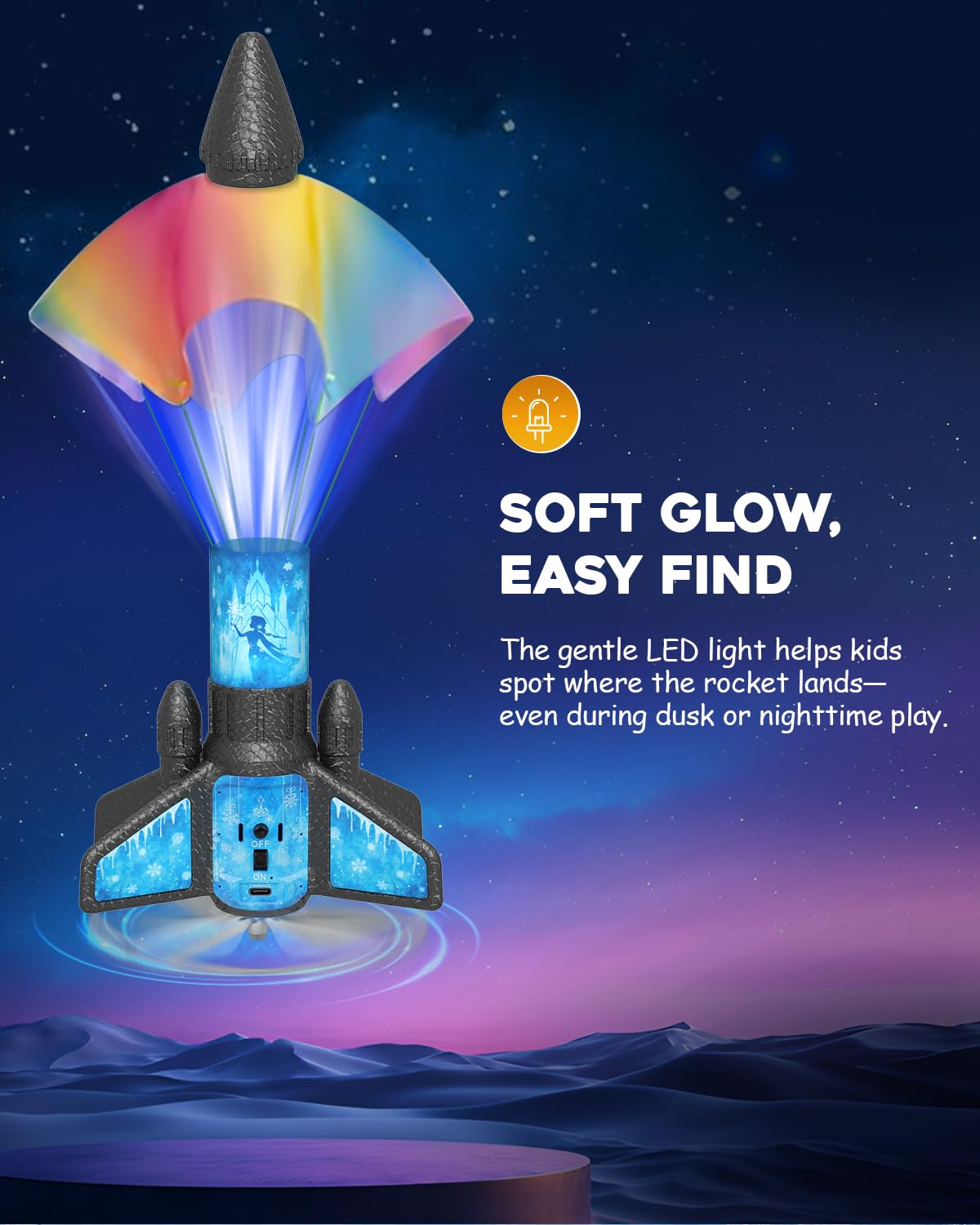 Rocket Launcher for Kids – 2nd Gen Upgraded Design, Electric Auto Launch, 200ft Flight with Safe Parachute, Outdoor Rocket Toy for Boys & Girls, Birthday Gift for Ages 8-13, Frozen Pattern (Snow Girl)