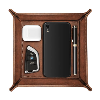 SITHON Valet Tray Desktop Storage Organizer – Premium PU Leather Catchall Bedside Vanity Tray Nightstand Caddy Holder for Keys, Phone, Wallet, Coin, Valentine's Day Gift, Brown