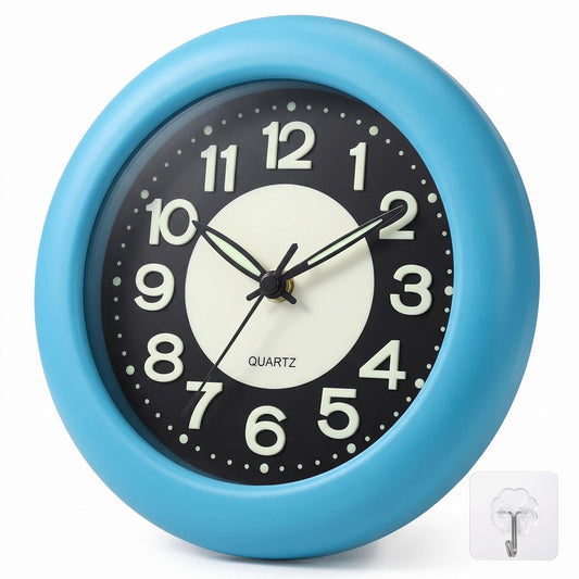 LXSZRPH Bathroom Clock Waterproof for Water Spray, Shower Clocks Analog, Large Screen, Non Ticking Silent, Luminous, Table Stand, Wall Mounted Clock for Home, Office, Pool, Spa, Restaurant (Blue)