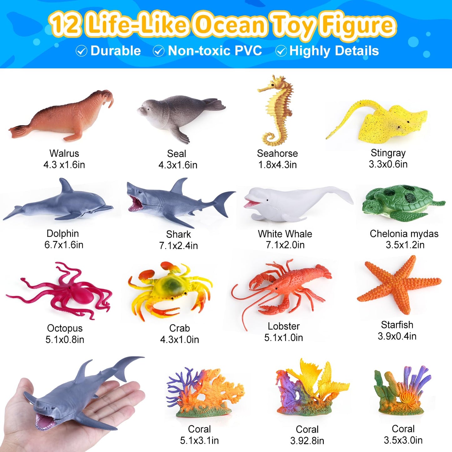 GINMIC Kids Ocean Animals Toys with Large Play Mat , 18 Pack Assorted Realistic Sea Animal Toys with Carrier Bag Including Shark, Whale, Dolphin etc, for Toddler, Boys & Girls Ages 3-8