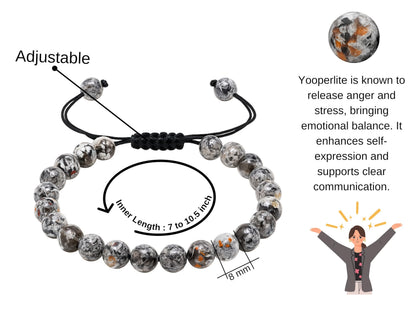 Amazing Gemstone Yooperlite Bracelet for Women Men's Gifts - Protection Healing Crystal Bracelet - 8mm Gemstone Beaded Adjustable Bracelet Pulseras Para Hombres Mujer Stocking Stuffers