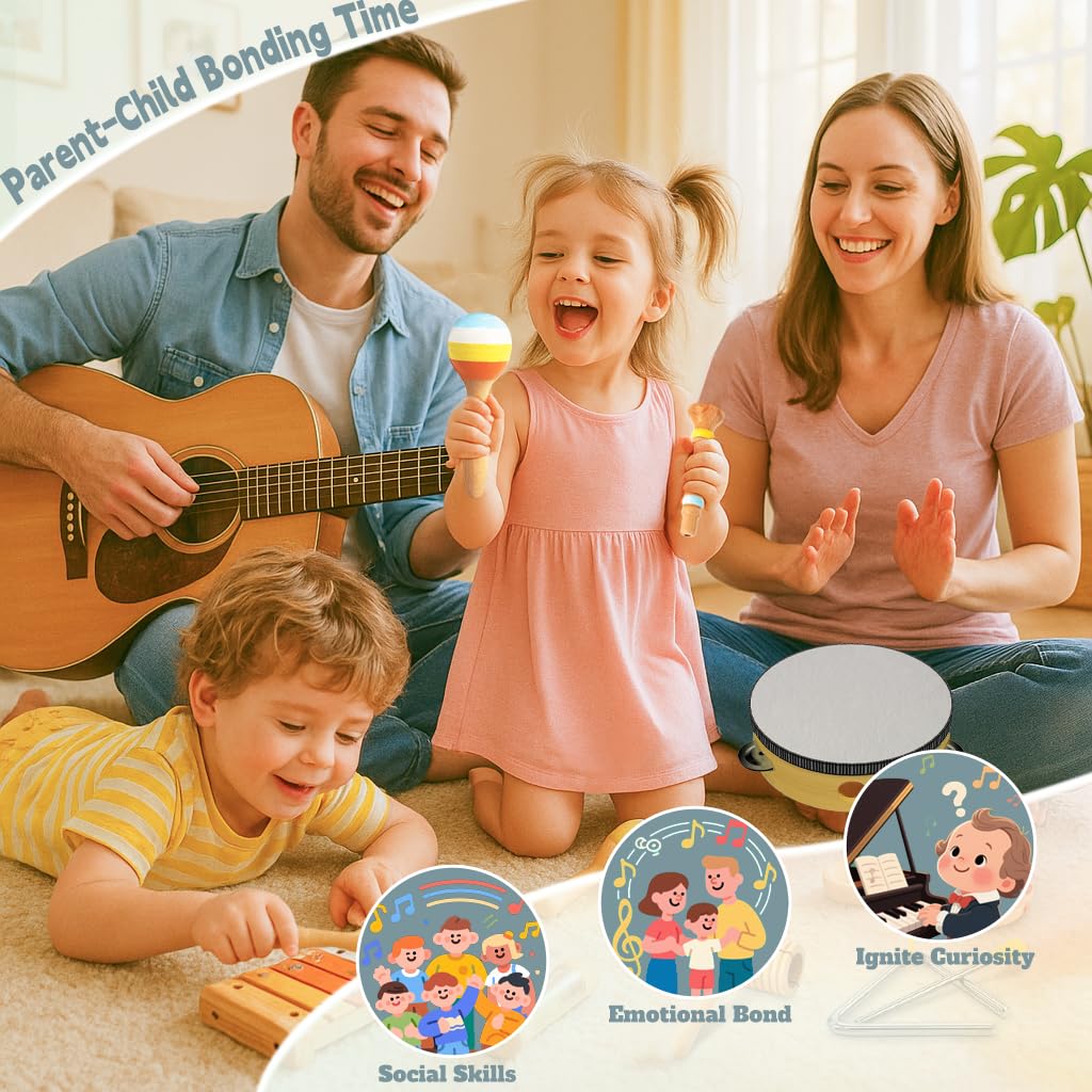 Baby Musical Instruments for Toddlers 1-3, 12PCS Montessori Musical Toy Set with Xylophone, Drum, Maracas...Perfect Toy Gift for 1-3 Year Old Boy Girl