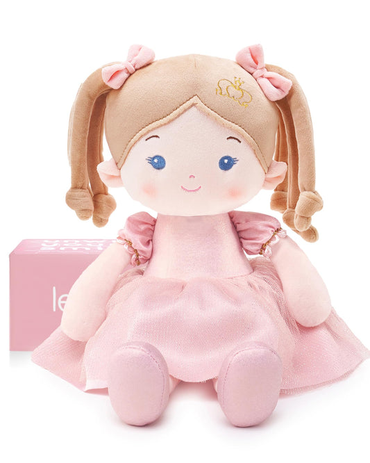 LeyaDoll Soft Baby Doll Toys (16''), My First Baby Rag Doll for 1 Year-Old Girl Birthday Gift, Christmas Plush Toys Gift for Toddler Kids Infants-Princess-Coral