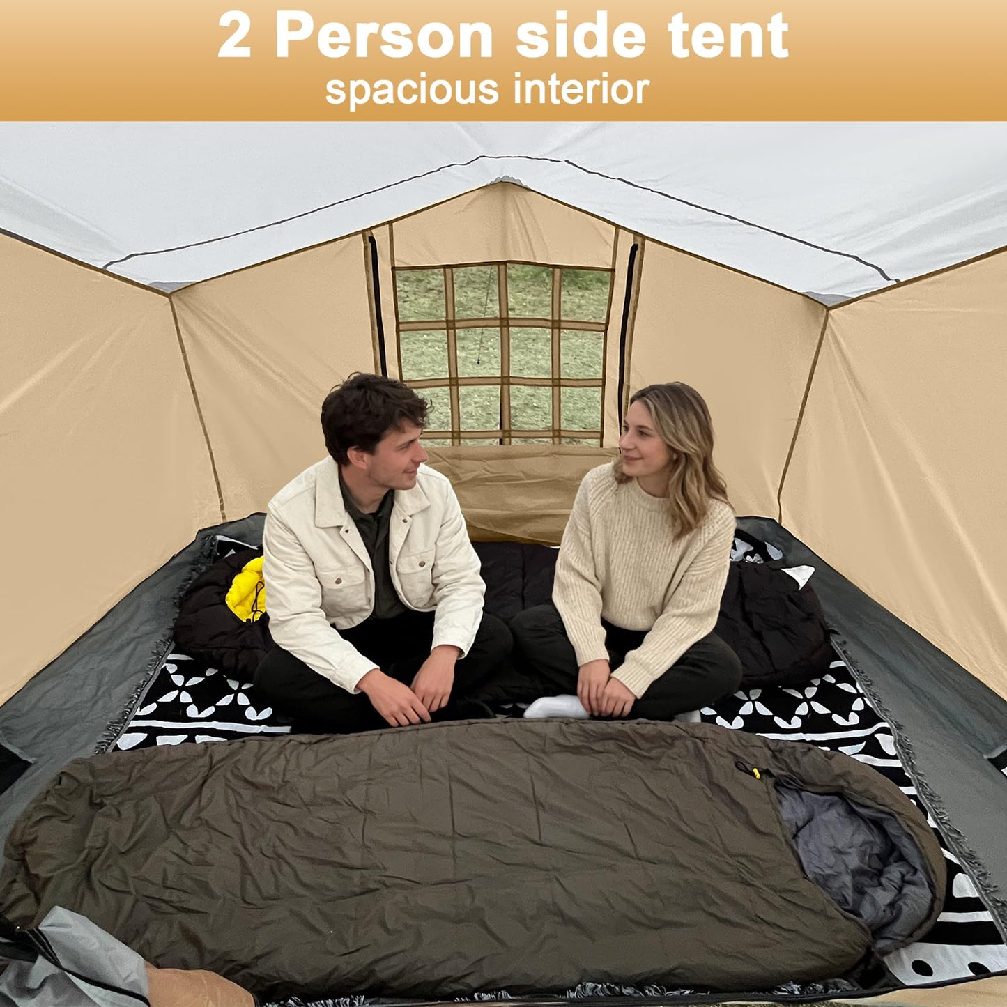 KAMPKEEPER 2 Person Canopy Side Tent, Camping Tent for 10x10 Canopies, Easy Up Cube Tents Gazebo Room with Mesh Window for Camping, Storage, Events(Canopy Not Included)