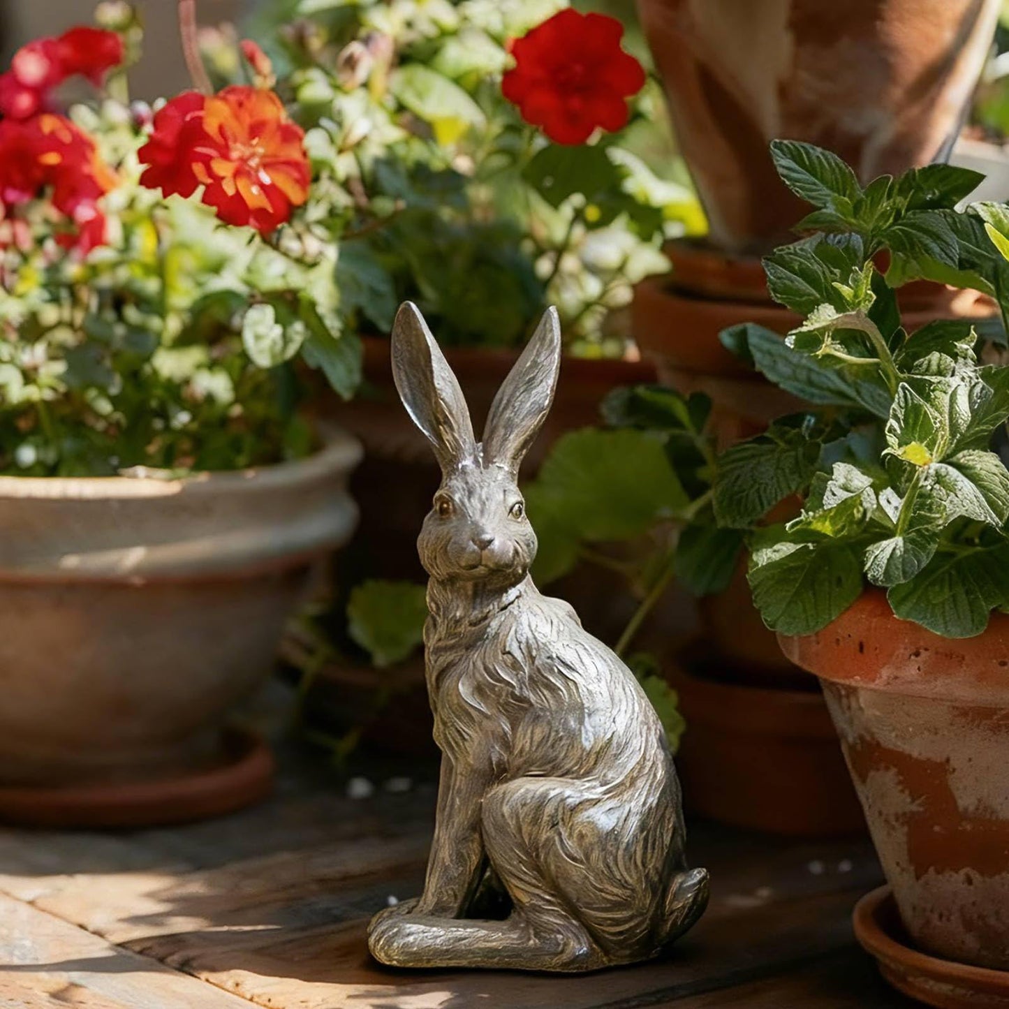 DiliComing Outdoor Rabbit Garden Statue - 12 Inch Large Easter Bunny Decor Grey Resin Animal Sculpture for Home Lawn Yard Decorations Womens Gifts
