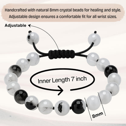 Amazing Gemstone Black Rutilated Quartz Bracelet for Women Men's Gifts - Protection Healing Crystal Bracelet - 8mm Gemstone Beaded Adjustable Bracelet Pulseras Para Hombres Mujer Stocking Stuffers