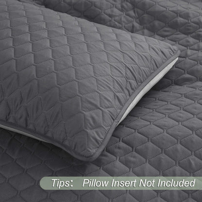 Exclusivo Mezcla Ultrasonic Reversible Full Queen Quilt Bedding Set with Pillow Shams, Lightweight Quilts Queen Size, Soft Bedspreads Bed Coverlets for All Seasons - (Grey, 90"x96")