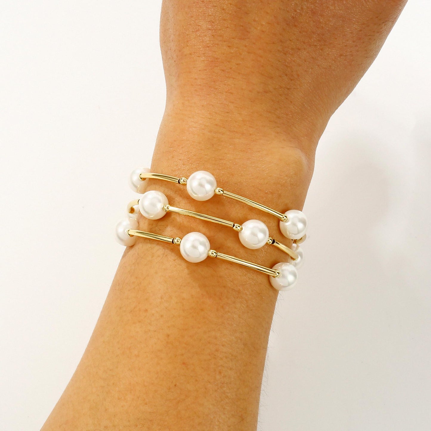 Elegance 11 designs Blessing Bracelet 10mm Crystal White Pearl Bracelet Dainty Gold Plated Tube For Women Simple Bridal Gifts For Friends And Loved