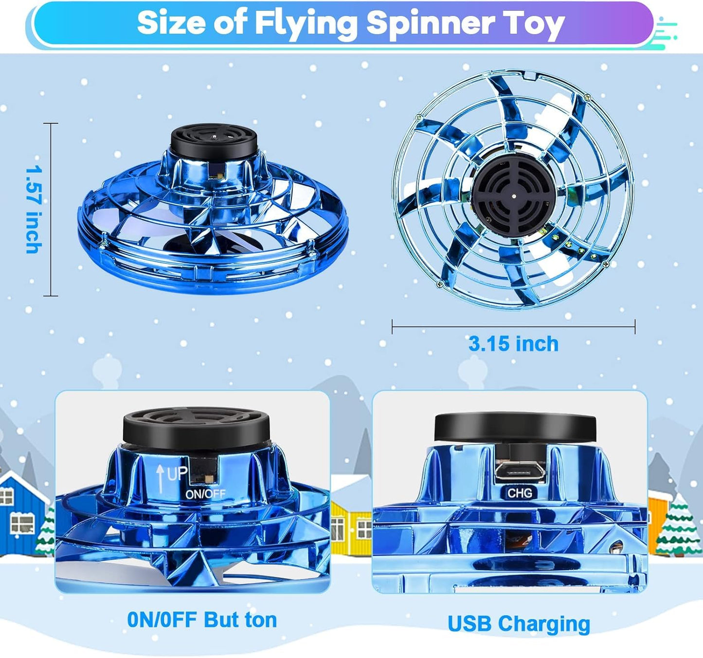 Vantexi Drone for Kids Flying Toys,2026 Upgrade LED Fidget Spinner,Hand Operated Fidget Flying Spinner Toy for Indoor Outdoor, Christmas Birthday Gifts for 6 7 8 9 + Year Old Boys Girls (Blue&Red,ABS)