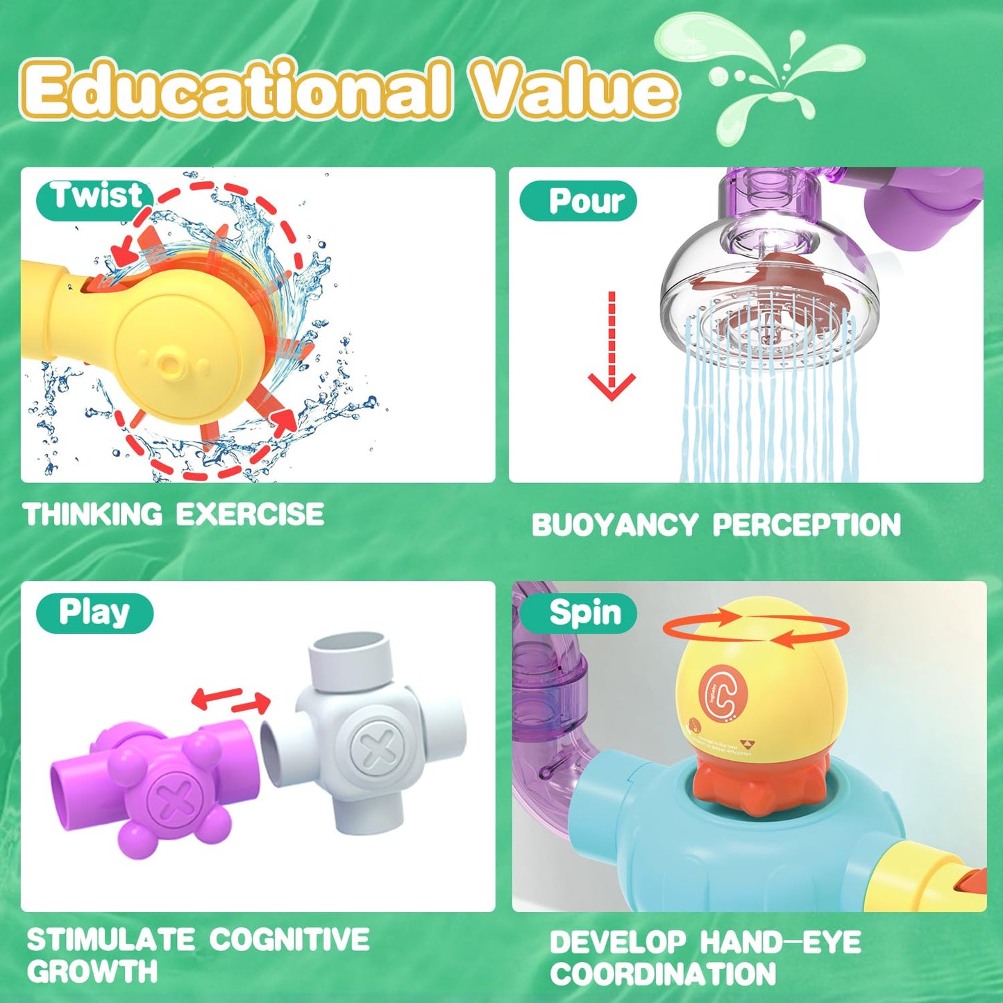 Bath Toys for Kids Ages 4-8, STEM 27 Pack | DIY Water Pipe Assembly Kit with Suction Cups | Mold-Free Educational Bath Toys | Kid&Toddler Bath Toy with Interactive Features for Cognitive Development