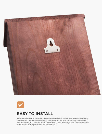 INCLY Bat House for Outdoors 15"x9.2"x3.2" Shelter Box kit Double Chamber Dark Natural Cedar Wood, Pre-Finished Easy to Install