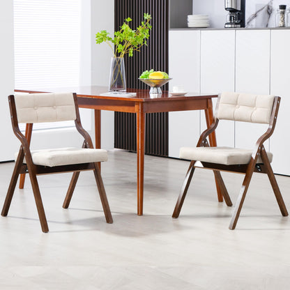 HOMEFUN Folding Chairs with Cushion, Wooden Padded Foldable Chair 2 Pack, Portable and Assembled Seat for Guests Kitchen Office Wedding and Party, Camel