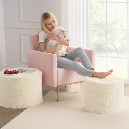 Hansleep Round Stuffed Pouf Ottoman 20 x 15, Foam Filled Faux Fur Ottoman Foot Rest for Chair with Washable Cover, Foot Stools Under Desk for Living Room & Bedroom, Beige